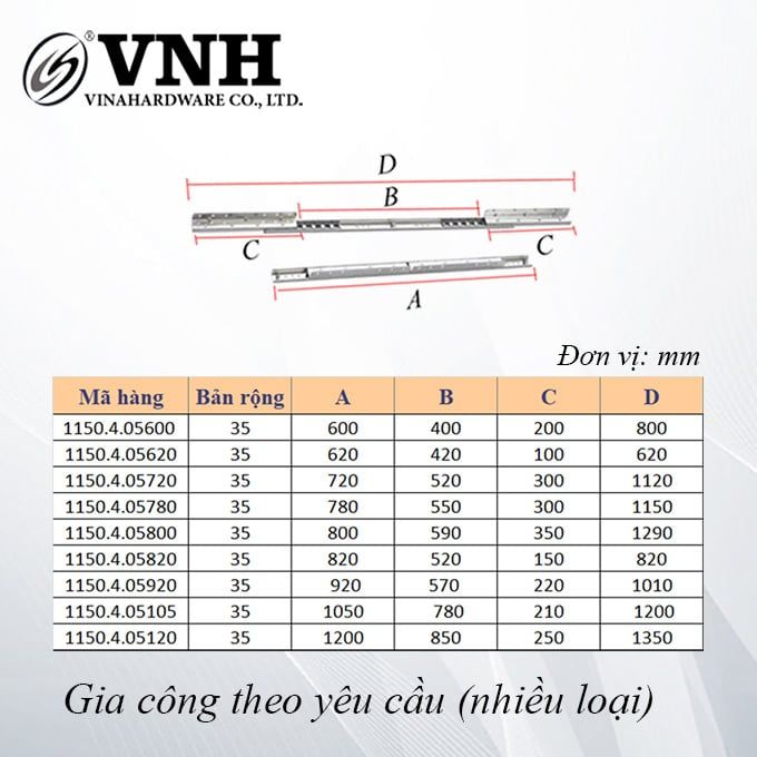 Ray trượt bàn cánh bướm Vinahardware, bản 35mm - ST35600Z1