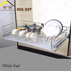 Giá kệ xoong nồi inox bóng nan âm tủ ray giảm chấn 800mm VNR VNH558R800
