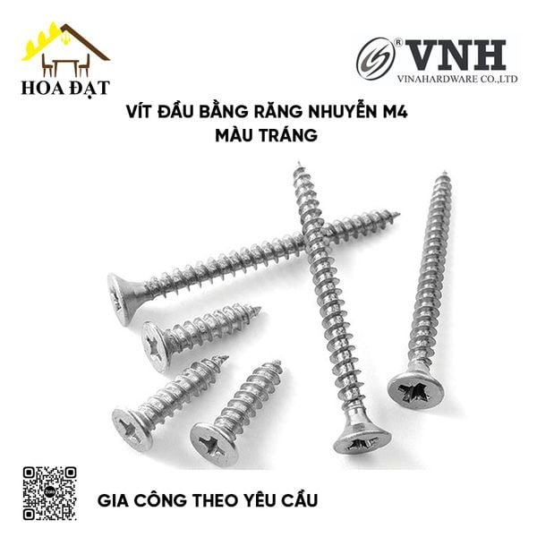 Vít đầu bằng răng nhuyễn M4, màu trắng-ZS440SN