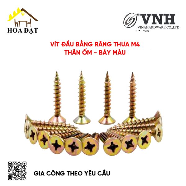 Vít đầu bằng răng thưa, thân ốm M4, bảy màu-VG430Z23T (KG)