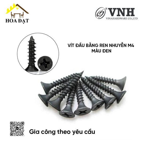 Vít đầu bằng răng nhuyễn M4, màu đen - ZS440SB