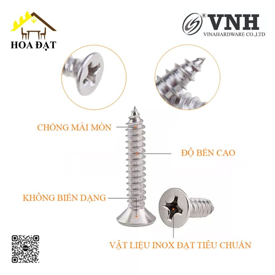 Vít đầu bằng ren nhuyễn Vinahardware loại M2, M4, màu niken