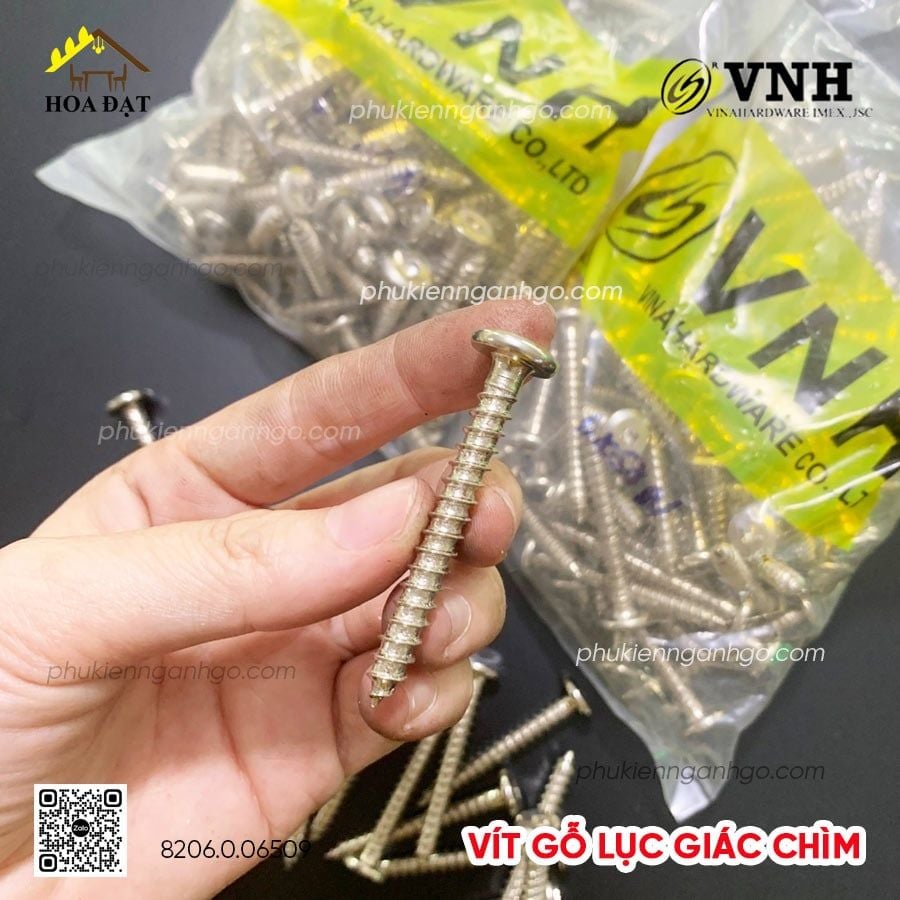 Vít gỗ lục giác chìm Vinahardware kích thước 6x50mm màu nikel, VGLGC650N-VGLGC650N
