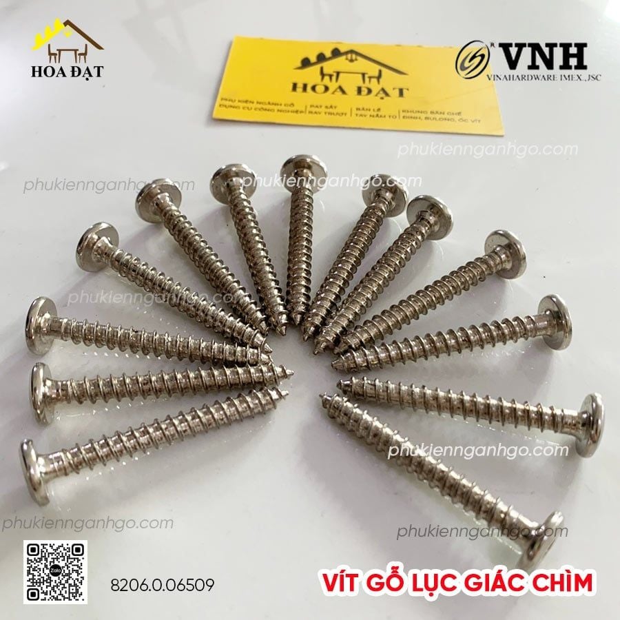 Vít gỗ lục giác chìm Vinahardware kích thước 6x50mm màu nikel, VGLGC650N-VGLGC650N