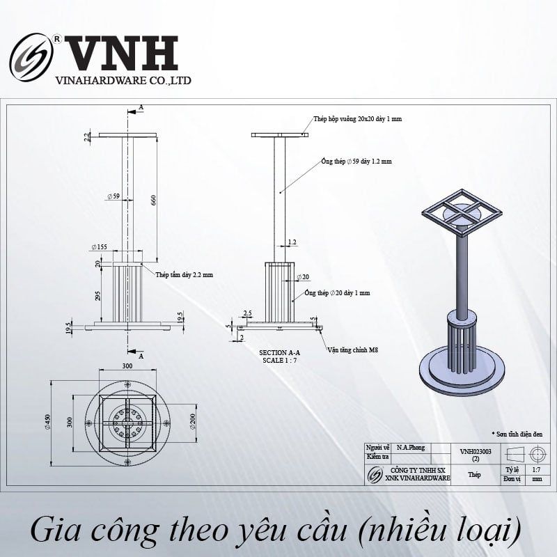 Bộ khung bàn ghế quầy bar Vinahardware, sơn đen tĩnh điện - VNH023003