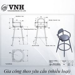 Bộ khung bàn ghế quầy bar Vinahardware, sơn đen tĩnh điện - VNH023003