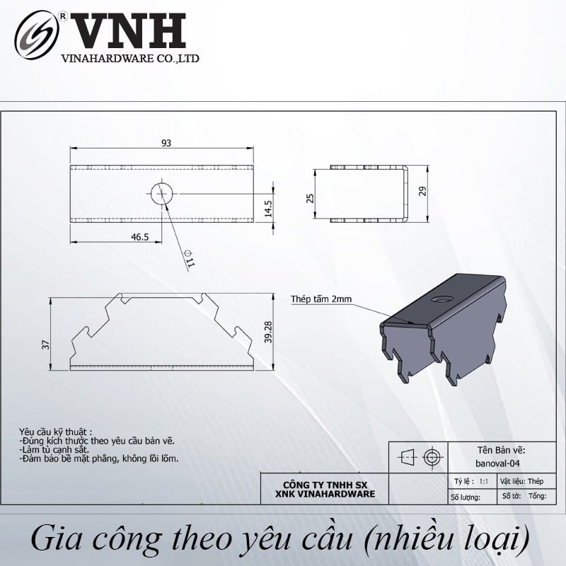 Pat ( Bas) sắt răng cưa ngàm liên kết Vinahardware kích thước 93x29x37x2mm-VNH2208469