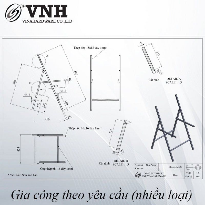Ghế gấp Vinahardware, sơn tĩnh điện xám - VNH430490