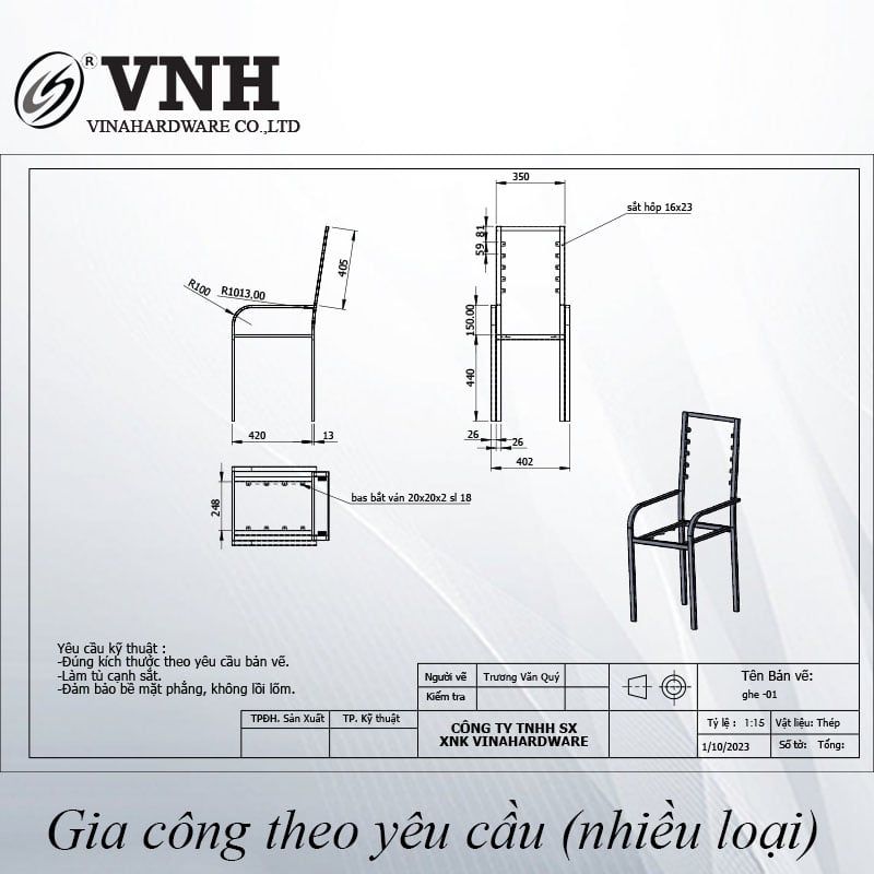 Khung ghế lưng tựa Vinahardware, sơn đen - VNH440405