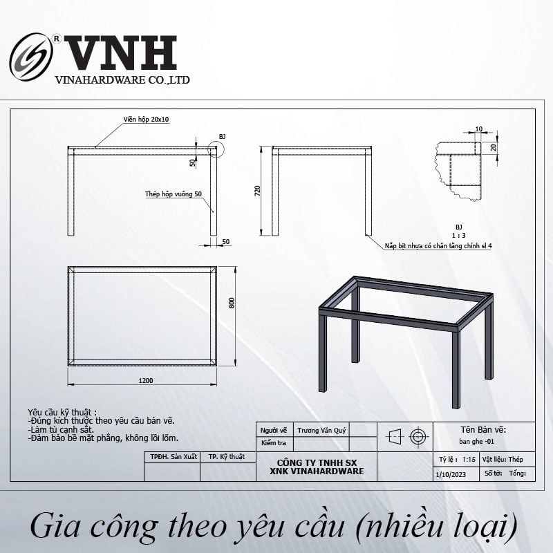 Khung bàn sắt Vinahardware, sơn đen - VNH800720