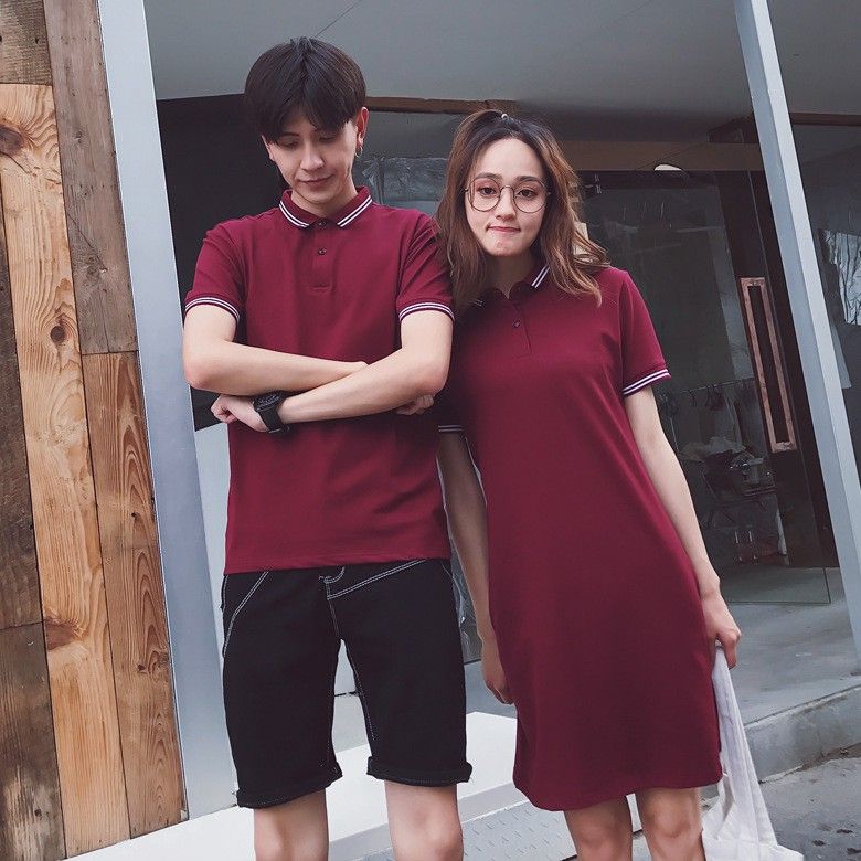 Set Áo váy đôi sơ mi CoupleTina đi biển xanh trơn mềm mịn cao cấp giá rẻ  nhất tháng 72023