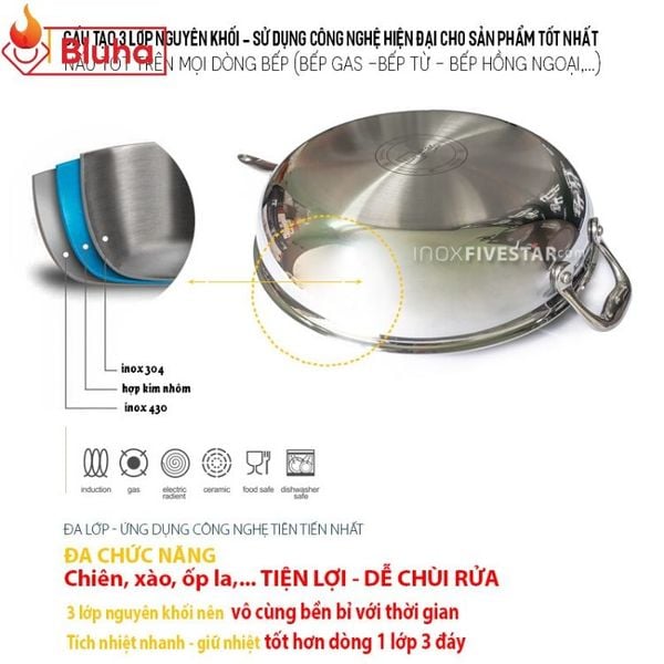 Chảo Fivestar cao cấp 3 lớp inox 304 30cm