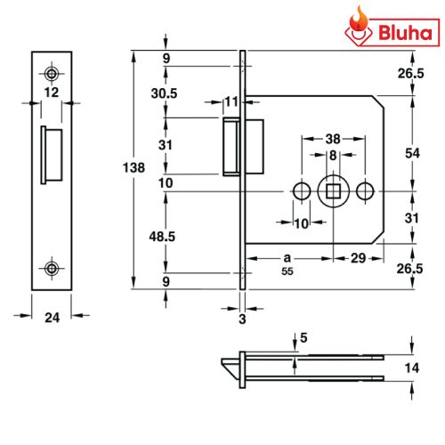 Thân khóa lưỡi gà Hafele 911.23.438