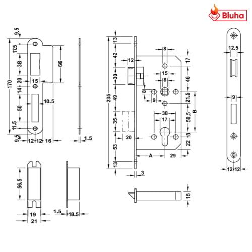 Thân khóa lưỡi gà chốt chết Hafele màu đen 911.25.100