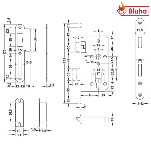 Thân khóa lưỡi gà chốt chết Hafele 911.25.402