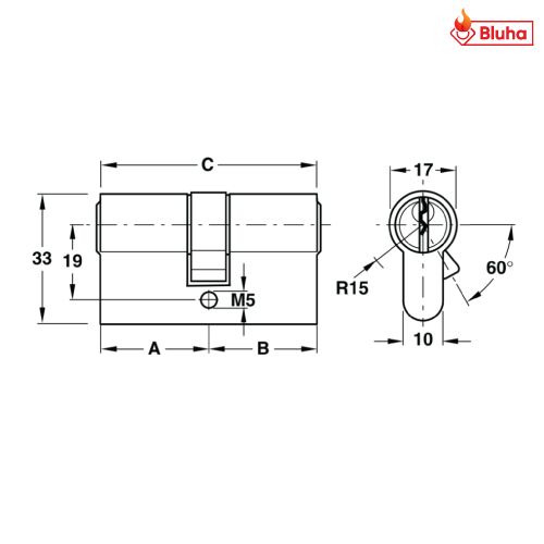 Ruột khóa 2 đầu chìa Hafele màu đen 916.63.900 | 916.63.904
