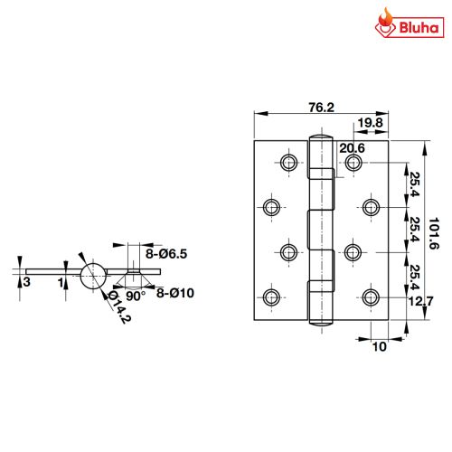 Bản lề lá 2 vòng bi Hafele màu đen 926.20.063