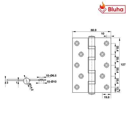 Bản lề lá Hafele 127x89x3mm 2 vòng bi  926.35.603