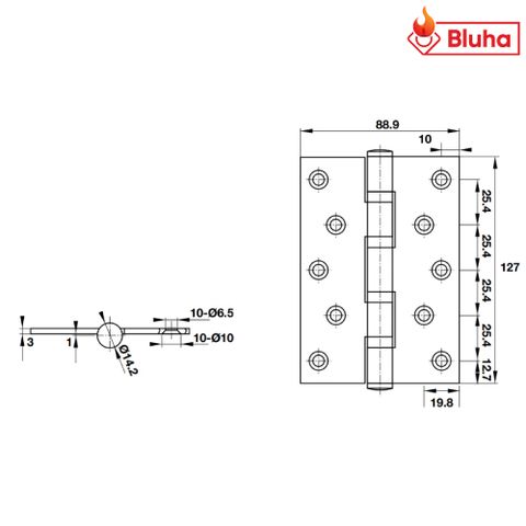 Bản lề lá Hafele 127x89x3mm 2 vòng bi  926.35.603