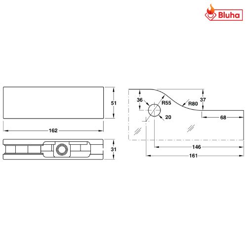 Kẹp kính trên Hafele màu đen 981.00.003