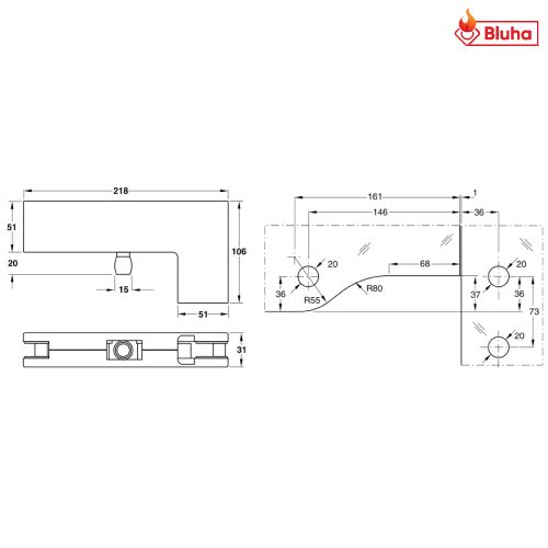 Kẹp kính chữ L Hafele màu đen 981.00.033