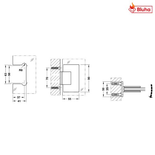 Bản lề kính tường 90° Hafele màu đen 981.00.503