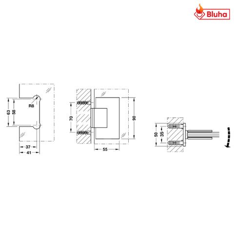 Bản lề kính tường 90° Hafele màu đen 981.00.503