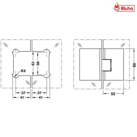 Bản lề kính-kính 180° Hafele màu đen 981.00.513