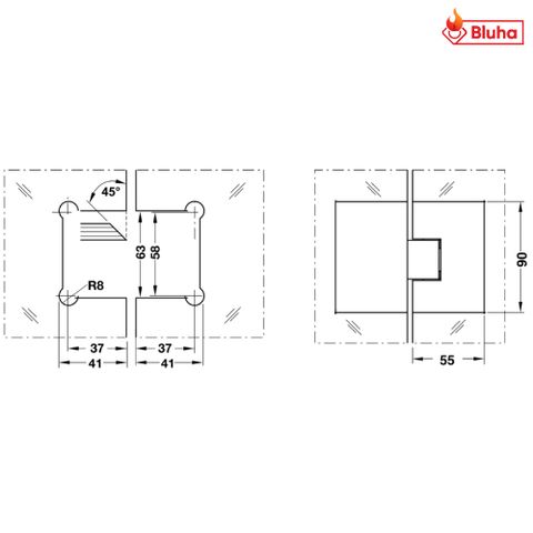 Bản lề kính-kính 135° Hafele màu đen 981.00.523