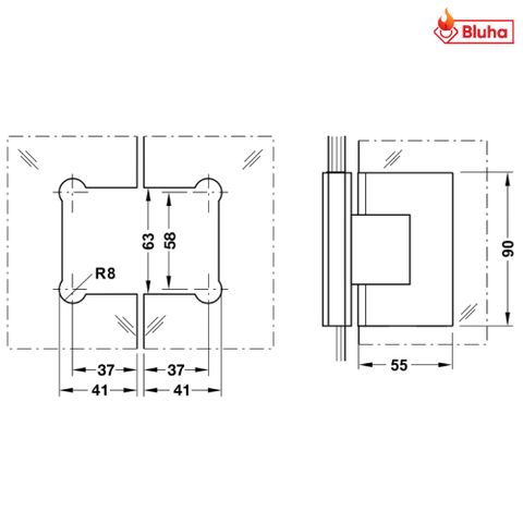 Bản lề kính-kính 90° Hafele màu đen 981.00.533