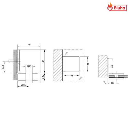 Kẹp kính tường 90° có đế Hafele màu đen 981.00.543