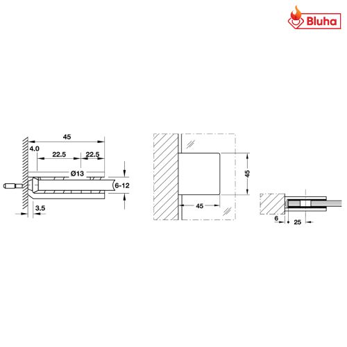 Kẹp kính tường 90° Hafele màu đen 981.00.563