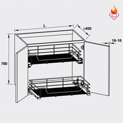 Bộ rổ kéo để xoong nồi Hafele nan tròn