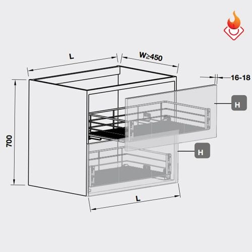 Bộ rổ kéo để xoong nồi Hafele nan tròn gắn cánh tủ