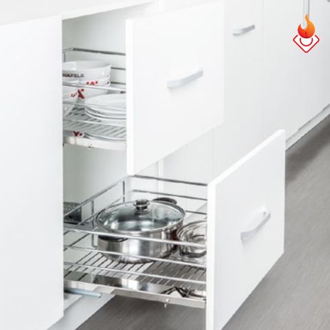 Bộ rổ kéo để xoong nồi Hafele nan tròn gắn cánh tủ