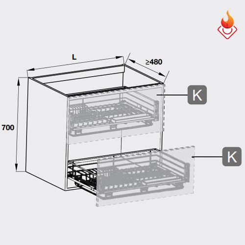 Bộ rổ kéo úp bát đĩa Hafele gắn cánh 549.03.155|549.03.156