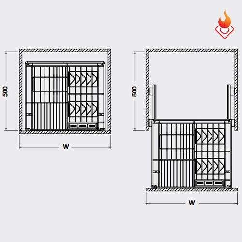 Bộ rổ kéo úp bát đĩa Hafele gắn cánh 549.03.155|549.03.156