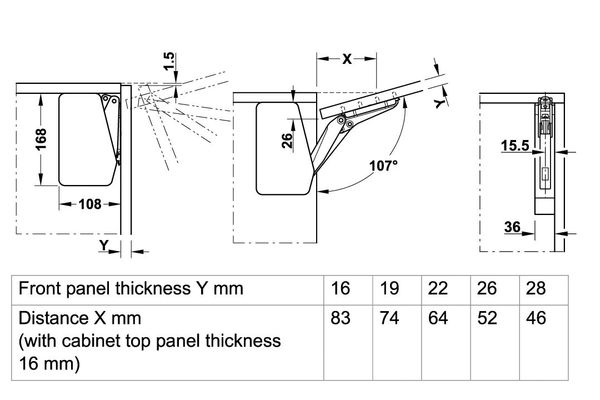 Bộ tay nâng Hafele 493.05.830 - 493.05.820 Free Flap 1.7, Loại A