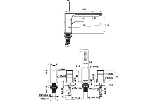 Bộ trộn bồn tắm Hafele 495.61.126 4 lỗ REGAL