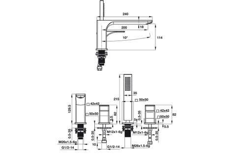 Bộ trộn bồn tắm Hafele 495.61.126 4 lỗ REGAL