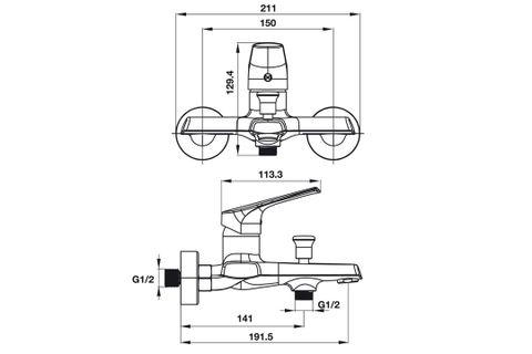 Bộ trộn bồn tắm Hafele 495.61.142 lắp nổi VIGOR