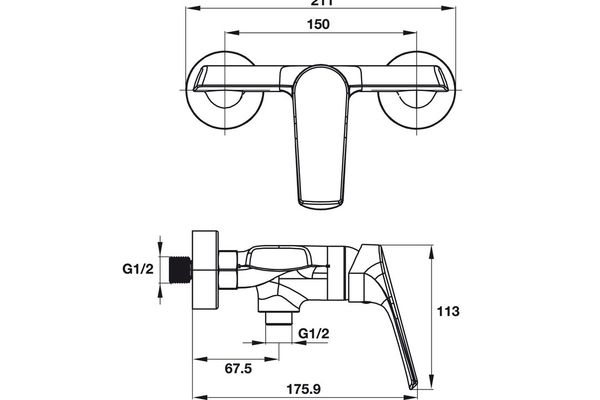 Bộ trộn sen tắm nổi Hafele 495.61.141 1 đường nước VIGOR