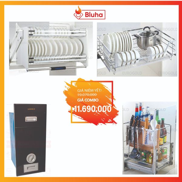 Combo phụ kiện tủ bếp cơ bản Eurogold - inox cao cấp