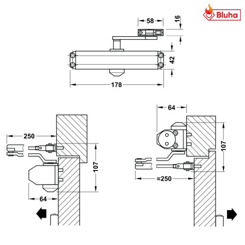 Tay đóng cửa thủy lực DCL11 Hafele màu đen