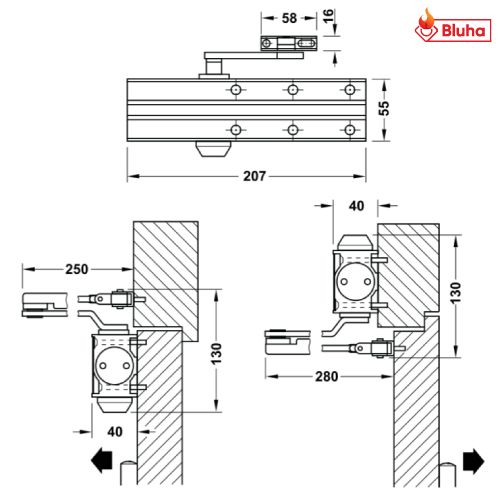 Tay đóng cửa thủy lực DCL15 Hafele màu đen
