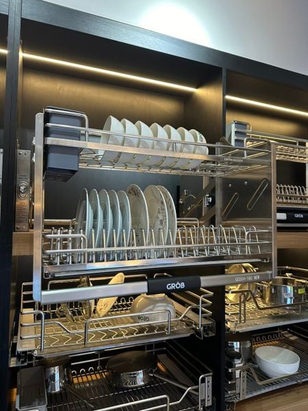 Giá bát nâng hạ GROB Full inox SUS304 nan oval