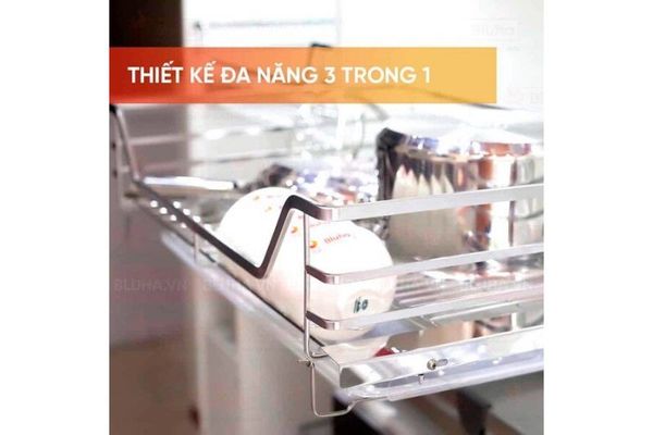 Giá xoong nồi, bát đĩa EuroGold Inox 201 dẹt đa năng, gắn cánh âm tủ