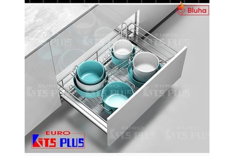 Giá xoong nồi Kit Plus nan tròn Inox 201 - ray giảm chấn (Sản phẩm đã ngừng sản xuất)