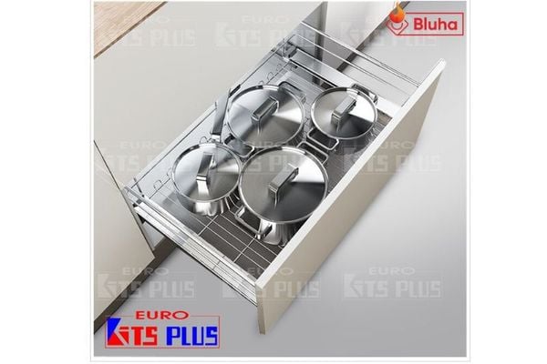 Giá xoong nồi Kit Plus nan tròn Inox 201 - ray giảm chấn (Sản phẩm đã ngừng sản xuất)