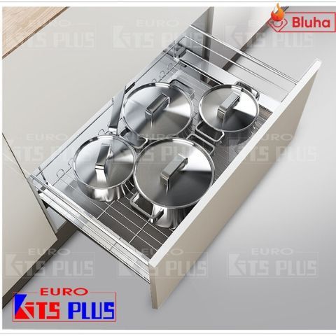 Giá xoong nồi Kit Plus nan tròn Inox 201 - ray giảm chấn (Sản phẩm đã ngừng sản xuất)